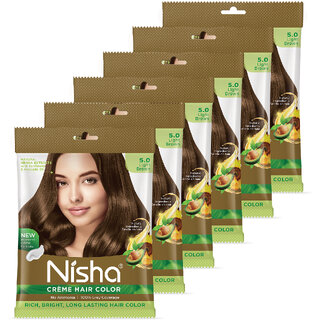                       Nisha Creme Based Hair Color Each Sachet 40gm (Pack of 6) , Light Brown                                              