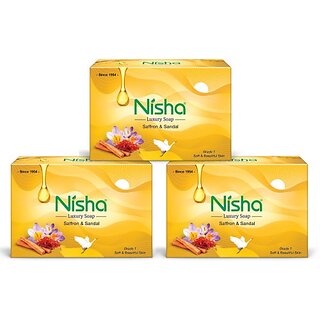                       Nisha Saffron and Sandal Bathing Soap For Glowing Skin Beauty Pack Of 3 (3 x 100 g)                                              