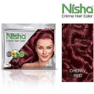                       Nisha Creme Based Hair Color Each Sachet 40gm (Pack of 6) , Cherry Red                                              
