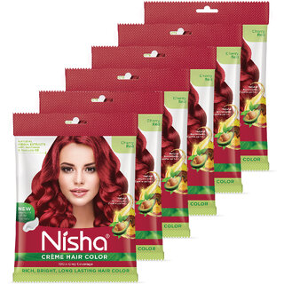                       Nisha Creme Based Hair Color Each Sachet 40gm (Pack of 6) , Cherry Red                                              