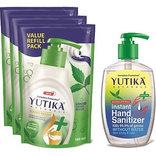 Yutika Naturals Complete Protection Neem HandWash 180ml(Pack of 3) Comes With 200ml Instant Kills Germs Without Water Non Sticky & Safe Hand Sanitizer Pump + Refill (4 x 185 ml) Yutika Naturals Complete Protection Neem HandWash 180ml(Pack of 3) Comes With 200ml Instant Kills Germs Without Water Non Sticky & Safe Hand Sanitizer Pump + Refill (4 x 185 ml)