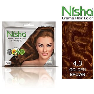                       Nisha Creme Based Hair Color Each Sachet 40gm (Pack of 6) , Golden Brown                                              