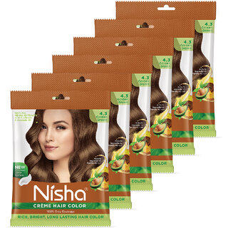                       Nisha Creme Based Hair Color Each Sachet 40gm (Pack of 6) , Golden Brown                                              