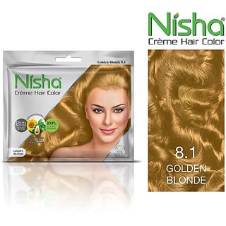                       Nisha Creme Based Hair Color Each Sachet 40gm (Pack of 6) , Golden Blonde                                              