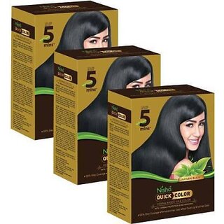                       Nisha Quick Hair Color Henna Based Herbal Protection & No Ammonia 100% Grey Coverage Permanent Root Touch Up & Full Hair Color, Pack of 3 (Natural Black) (60)                                              