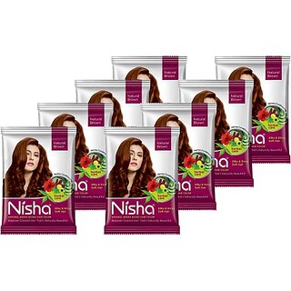                       Nisha Hair Color Henna Based Hair Powder Dye For Hair Coloring Natural Brown 30gm each pack (Pack of 8) (240 g)                                              