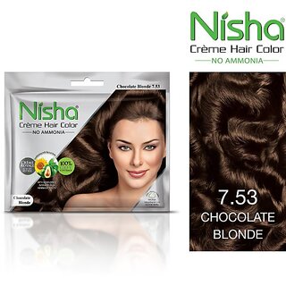                      Nisha Creme Based Hair Color Each Sachet 40gm (Pack of 6) , Chocolate Blonde                                              
