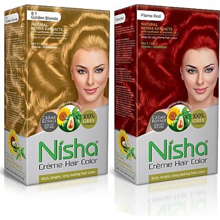 Nisha Pack Golden Blonde & Flame Red (60gm + 90ml + 18ml Conditioner) , 8.1 Golden Blonde + Flame Red