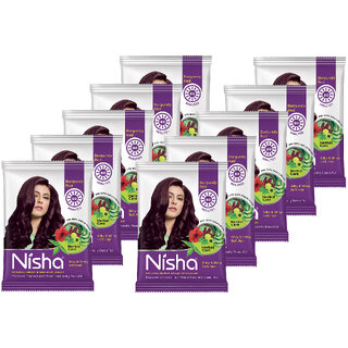 Nisha Natural Henna Based Hair Color Powder Burgundy Red 15gm Each Pack (Pack of 10) (150 g)