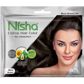                       Nisha No Ammonia Permanent Creme Hair Color , Black Brown , Black Brown                                              