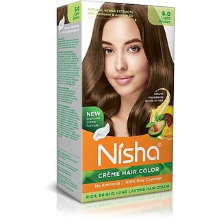                       Nisha cream permanent hair color superior quality no ammonia cream formula permanent Fashion Highlights and rich bright long-lasting colour Light Brown (pack of 1) , Light Brown                                              