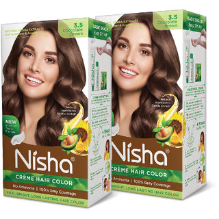 Nisha Creme Hair Colour 3.5 CHOCOLATE BROWN (Pack of 2) , CHOCOLATE BROWN 3.5 Nisha Creme Hair Colour 3.5 CHOCOLATE BROWN (Pack of 2) , CHOCOLATE BROWN 3.5