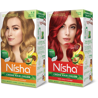 Nisha Pack Honey Blonde & Flame Red (60gm + 90ml + 18ml Conditioner) , 7.3 Honey Blonde + Flame Red Nisha Pack Honey Blonde & Flame Red (60gm + 90ml + 18ml Conditioner) , 7.3 Honey Blonde + Flame Red