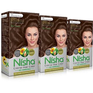                      Nisha cream permanent hair color superior quality no ammonia cream formula permanent Fashion Highlights and rich bright long-lasting colour Chocolate Brown (pack of 3) , CHOCOLATE BROWN 3.5                                              