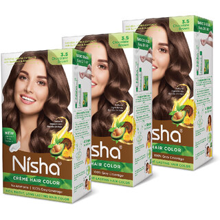                       Nisha cream permanent hair color superior quality no ammonia cream formula permanent Fashion Highlights and rich bright long-lasting colour Chocolate Brown (pack of 3) , CHOCOLATE BROWN 3.5                                              