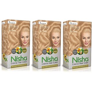                       Nisha Cream Hair Color Rich Bright Long Lasting Hair Colouring For Ultra Soft Deep Shine 100% Grey Coverage Ultra Blonde (Pack of 3) , Ultra Blonde                                              