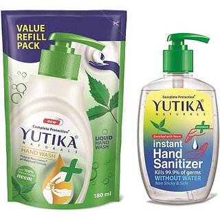 Yutika Naturals Complete Protection 180ml Neem Hand Wash Comes With 200ml Instant Kills Germs Without Water Non Sticky & Safe Hand Sanitizer Pump + Refill (2 x 190 ml) Yutika Naturals Complete Protection 180ml Neem Hand Wash Comes With 200ml Instant Kills Germs Without Water Non Sticky & Safe Hand Sanitizer Pump + Refill (2 x 190 ml)