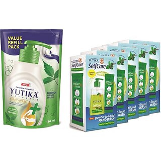                       Yutika Naturals Complete Protection 180ml Neem Hand Wash Comes With Selfcare Powder To Liquid Hand Wash Bottle 5 Sachets Of 10gm each Hand Wash Pump + Refill (2 x 100 ml)                                              