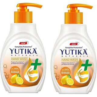                       Yutika Naturals Complete Protection Lemon Handwash 100% Natural Extract Liquid Soap Pump, 200ml (Pack of 2) Hand Wash Pump Dispenser (2 x 200 ml)                                              