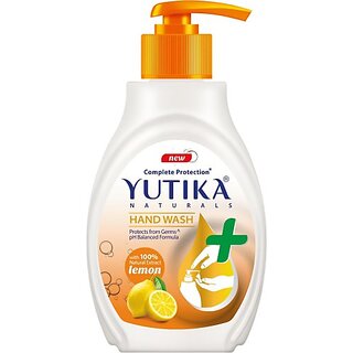                       Yutika Naturals Hand Wash Complete Protection 100% Natural Extract for Hand Hygiene Protect from Germs pH Balanced Formula Lemon 200ml Pack of 2 Hand Wash Bottle + Refill (2 x 100 ml)                                              