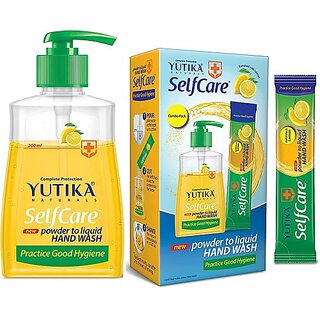                       Yutika Selfcare Powder to Liquid Hand Wash Lemon Combo Pack with Empty Bottle + 10 Refill Pack of 9gm Each (1 Refill Makes 200ml Hand Wash) Hand Wash Bottle + Refill (10 x 20 ml)                                              