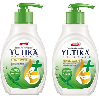                       Yutika Naturals Complete Protection Neem Handwash 100% Natural Extract Liquid Soap Pump, 200ml (Pack of 2) Hand Wash Pump Dispenser (2 x 200 ml)                                              