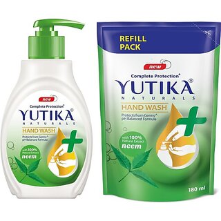                       Yutika Naturals Complete Protection Neem Hand Wash 100% Natural Extract Liquid Soap Pump, 200ml With 180ml Liquid Hand Wash Pump + Refill (380 ml)                                              