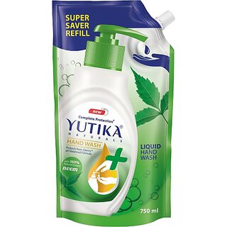                       Yutika Complete Germ Protection Handwash Enriched with Moisturizers and a pH Balanced Formula Comes with Neem Fragrance Liquid Soap Refill Hand Wash Hand Wash Refill Pouch (750 ml)                                              