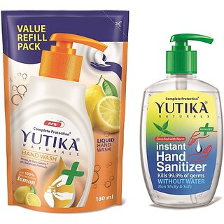 Yutika Naturals Complete Protection 180ml Lemon Hand Wash Comes With 200ml Instant Kills Germs Without Water Non Sticky & Safe Hand Sanitizer Pump + Refill (2 x 190 ml) Yutika Naturals Complete Protection 180ml Lemon Hand Wash Comes With 200ml Instant Kills Germs Without Water Non Sticky & Safe Hand Sanitizer Pump + Refill (2 x 190 ml)