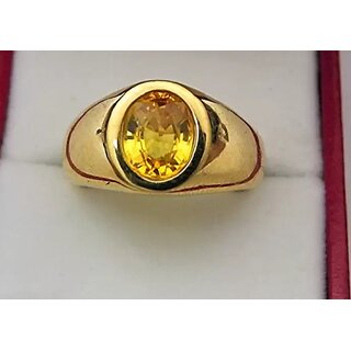                       yellow sapphire ring natural gemstone pukhraj certified sapphire gold plated ring for men                                              