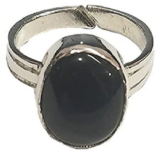                       Natural Black Sulemani Hakik/Agate Stone Silver Plated Finger Ring By Jaipur Gemstone                                              