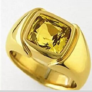                       certified yellow sapphire ring natural pukhraj gemstone gold plated finger ring                                              