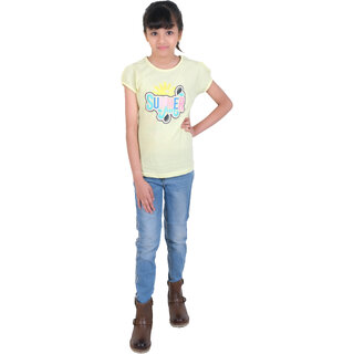                      Kid Kupboard Cotton Girls T-Shirt, Light Yellow, Half-Sleeves, Crew Neck, 7-8 Years                                              