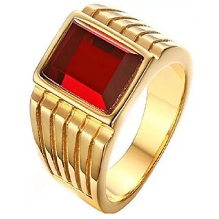                       ruby ring natural gemstone manik gold plated ring for unisex                                              
