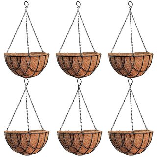 GARDEN DECO 12 Inch Coir Hanging Basket (Green, Set of 6)