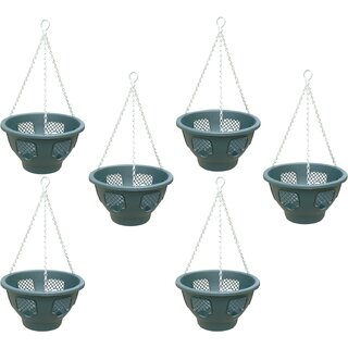GARDEN DECO Plastic Hanging Basket- 12 Inch (Set of 6 Hanging Pots for Gardening)