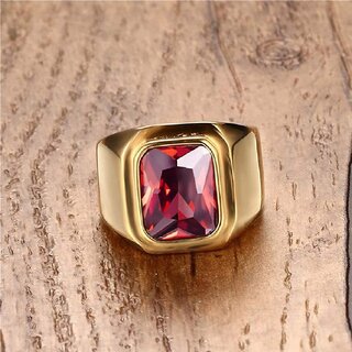                       CEYLONMINE-Natural Red Ruby/Manik Gemstone Gold Plated(Punchdhatu) Finger Ring For Astrological Purpose                                              
