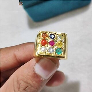                       Natural Navratna Gemstone Gold Plated(Copper) Ring Original And Natural Stone Ring                                              