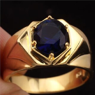                       A1 Quality Stone Blue Sapphire/Neelam Gold Plated (Punchdhatu) Finger Ring For astrological Purpose                                              