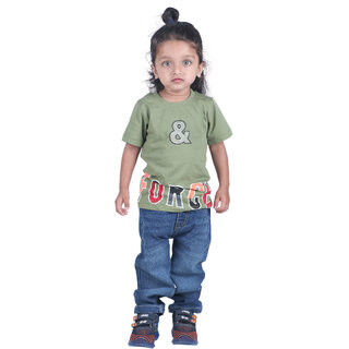                       Kid Kupboard Cotton Baby Boys T-Shirt, Olive Green, Half-Sleeves, Crew Neck, 3-4 Years                                              