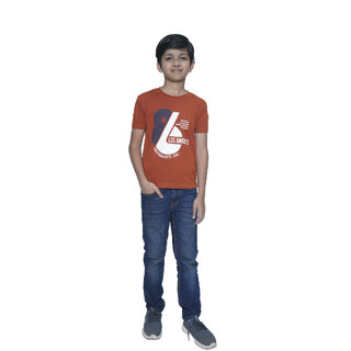                       Kid Kupboard Cotton Boys T-Shirt, Dark Orange, Half-Sleeves, Crew Neck, 7-8 Years                                              