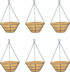 GARDEN DECO 10 INCH Coir Hanging Basket with Chain, Flat Base. (25x25x12.5 cm, 6 PCs) Coir Hanging Pots Home Garden