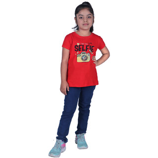                       Kid Kupboard Cotton Girls T-Shirt, Red, Half-Sleeves, Crew Neck, 7-8 Years                                              