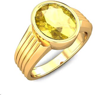                       Original  Natural Stone Yellow Sapphire/Pukhraj Gold Plated Ring For Men  Women                                              