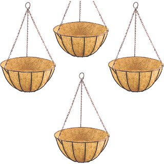                       GARDEN DECO12 Inch Classic Coir Hanging Basket with Chain for Indoor and Outdoor (Set of 4 PCs)                                              