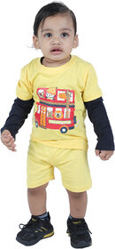 Kid Kupboard Cotton Baby Boys T-Shirt and Short, Yellow and Black, Full-Sleeves, Crew Neck, 1-2 Years