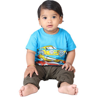                       Kid Kupboard Cotton Baby Boys T-Shirt, Light Blue, Half-Sleeves, Crew Neck, 9-12 Months                                              