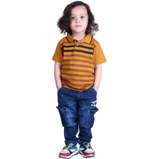                       Kid Kupboard Cotton Baby Boys T-Shirt, Dark Yellow, Half-Sleeves, Collared Neck, 3-4 Years                                              
