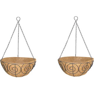                       GARDEN DECO 14 Inch Designer Coir Hanging Basket with Chain (Set of 2 PCs)                                              