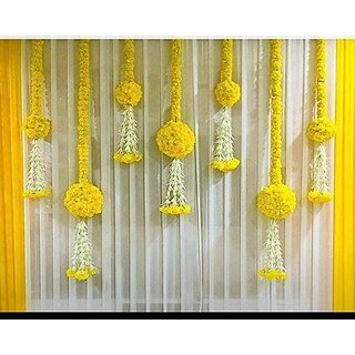                       Hand Made Wall Door Hanging Artificial Marigold Plastic Flowers Garlands Bandhanwar Torans with Golden Bells (Multicolor                                              